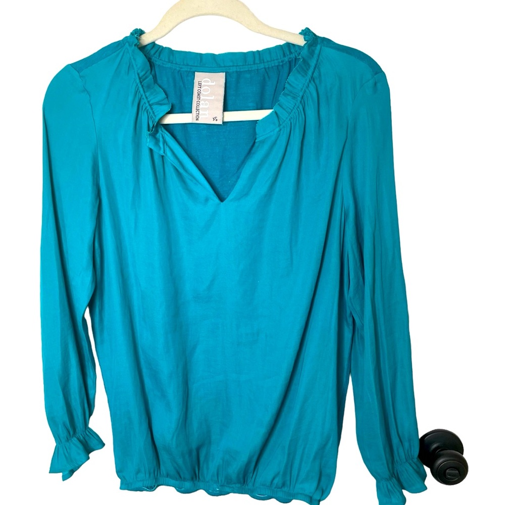 Anthropologie Dolan Teal Green Long Sleeve Mixed Textile Blouse Top‎ Extra Small